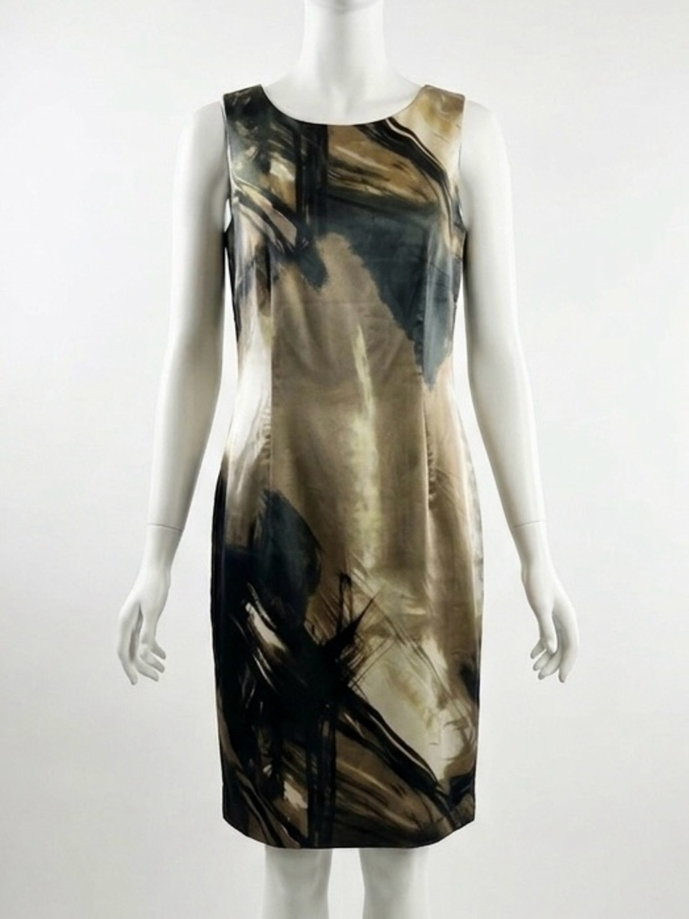 Esprit Collection Paradiso Abstract Print Satin Sheath Dress Sleeveless Size M